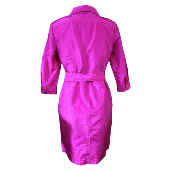 Talbots Fuchsia Pink 100% Silk Shirt Dress 16 – Belted Button Front - Picture 8 of 9